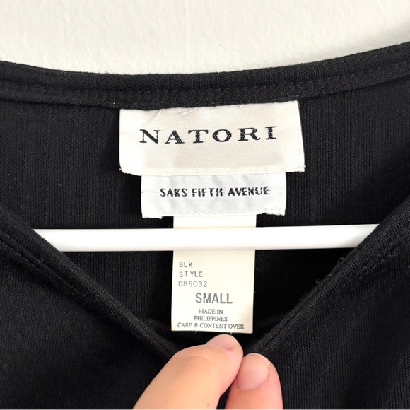 NEW Natori x Saks Fifth Avenue Black 3/4 Sleeve Maxi Shirt Dress Embroidered Sm - Picture 3 of 7